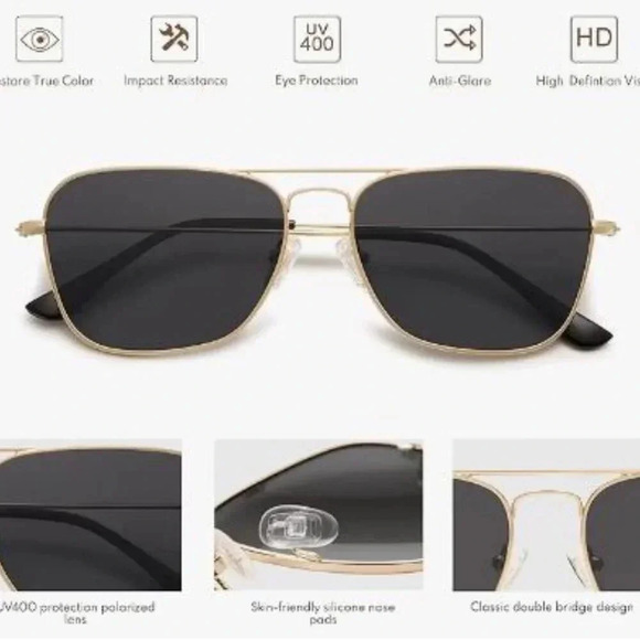 Unisex Black Lenses and Delicate Gold Frame Polarized Aviator Sunglasses - NWOT - Picture 6 of 14